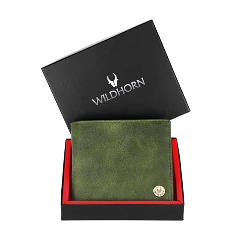 Image of WildHorn Leather Wallet for Men I Ultra Strong Stitching I 6 Credit Card Slots I 2 Currency Compartments I 1 Coin Pocket (Green Crackle)