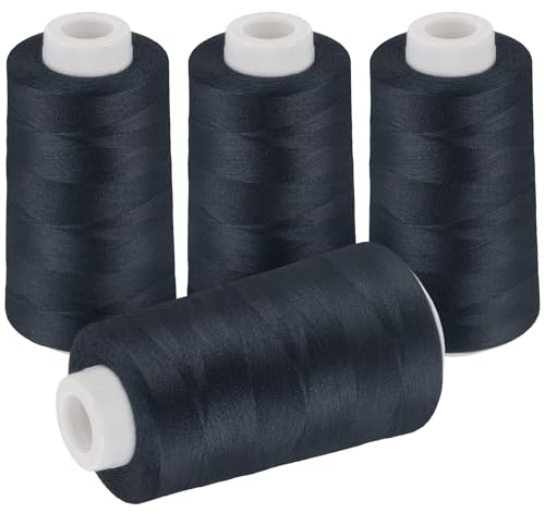 ilauke 4 Große Kone Overlockgarn Nähgarn, 40/2 je 3000 Yard (2743 Meter) 100% Polyester Garn, Nähgarn für Overlock-Nähmaschinen, Handnähen, Näharbeiten, Quilten, Patchwork, Kleidung (Dunkelblau)