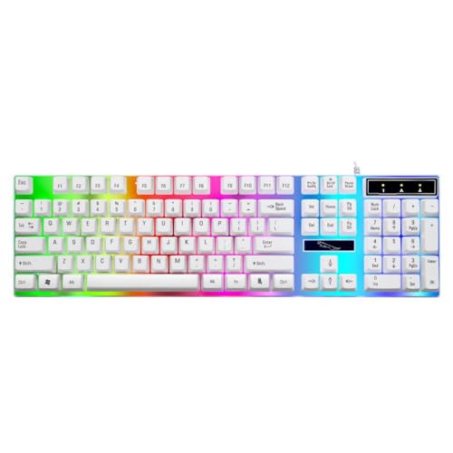 AMERTEER G21 Computer Gaming Keyboard with Flexible Polychromatic, Compact Design Mechanical Feel Wired USB Working Keyboard, Blue and RGB Backlit with Programmable Keys