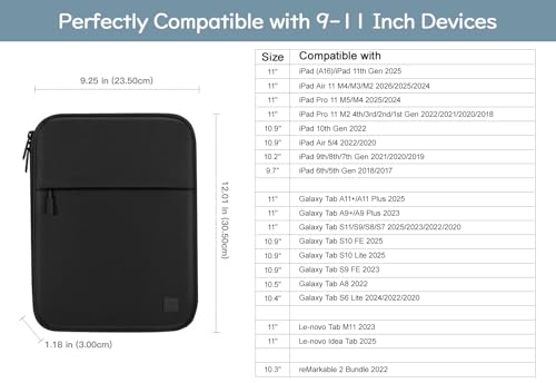 Dadanism 9-11\ Tablet Tasche Hülle mit Polsterung für iPad Air 11\ M4/M3, iPad Pro 11\ M5/M4, iPad (A16) 11\, iPad 10. Gen/Air 5/Air 4 10,9\, iPad 9/8/7. Gen 10,2\, Galaxy Tab A11+ 11\, Schwarz