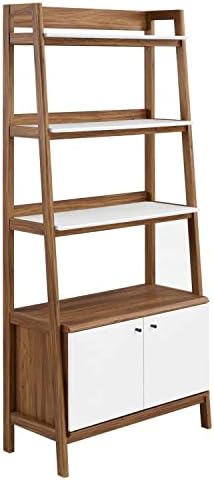 Modway Bixby Bookshelf Display Case, 33 Inch, Walnut White