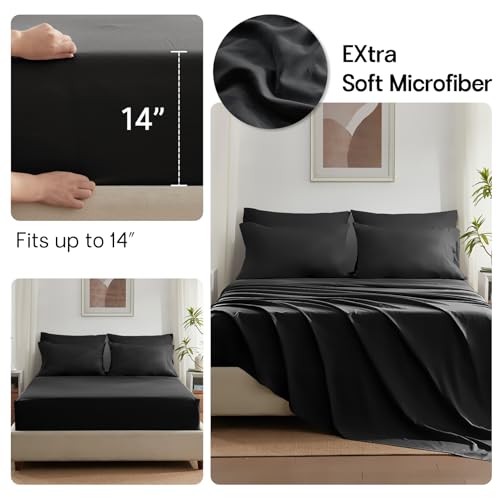 Image of California King Size Comforter Set 7 Piece,Black Bed in a Bag Bedding Sets | Zzlpp OEKO-TEX Certified,Luxury,Lightweight,All Season,Down Alternative Comforter,Breathable sheets & pillowcases