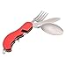 Leeko 4 in 1 Portable Outdoor Pocket Knife Fork Spoon Diner Set Multi-function Tableware for Camping Hunting,Red