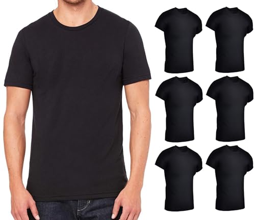 BILLIONHATS 6 Pack Mens Cotton Short Sleeve Lightweight T-Shirts, Bulk Crew Tees for Guys, Black Colors Bulk Pack (Large)