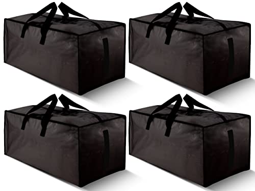 Image of HOMESURE 4 Pack Large Strong Moving Bags with Zippers & Carrying Handles - Water-Resistant - Heavy Duty Storage Tote for Space Saving Moving Storage, Fold Flat, Alternative to Moving Box (Black)