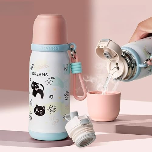 キッズ保温ボトル 500ml 316不?? 保冷保温可能 二重構造 ストロー直飲み両用 水筒 小学生 子供 プレゼント 漏れ防止 学校用 大容量 軽量 携帯便利 (A)