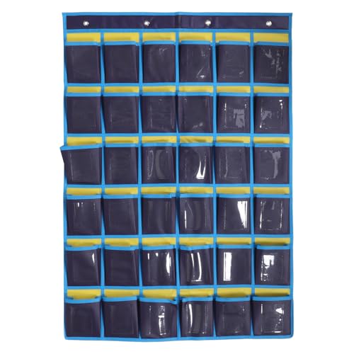 Bleu et jaune organisateur mural en tissu robuste avec 36 pochettes individuelles de classe