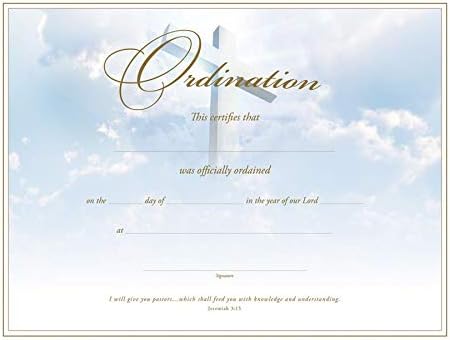 Ordination Certificates – Pack of 6 with envelopes, 11″ × 8.5″ Premium Gold Foil Embossed – Jeremiah 3:15 (KJV) – Elegant Clergy Keepsake