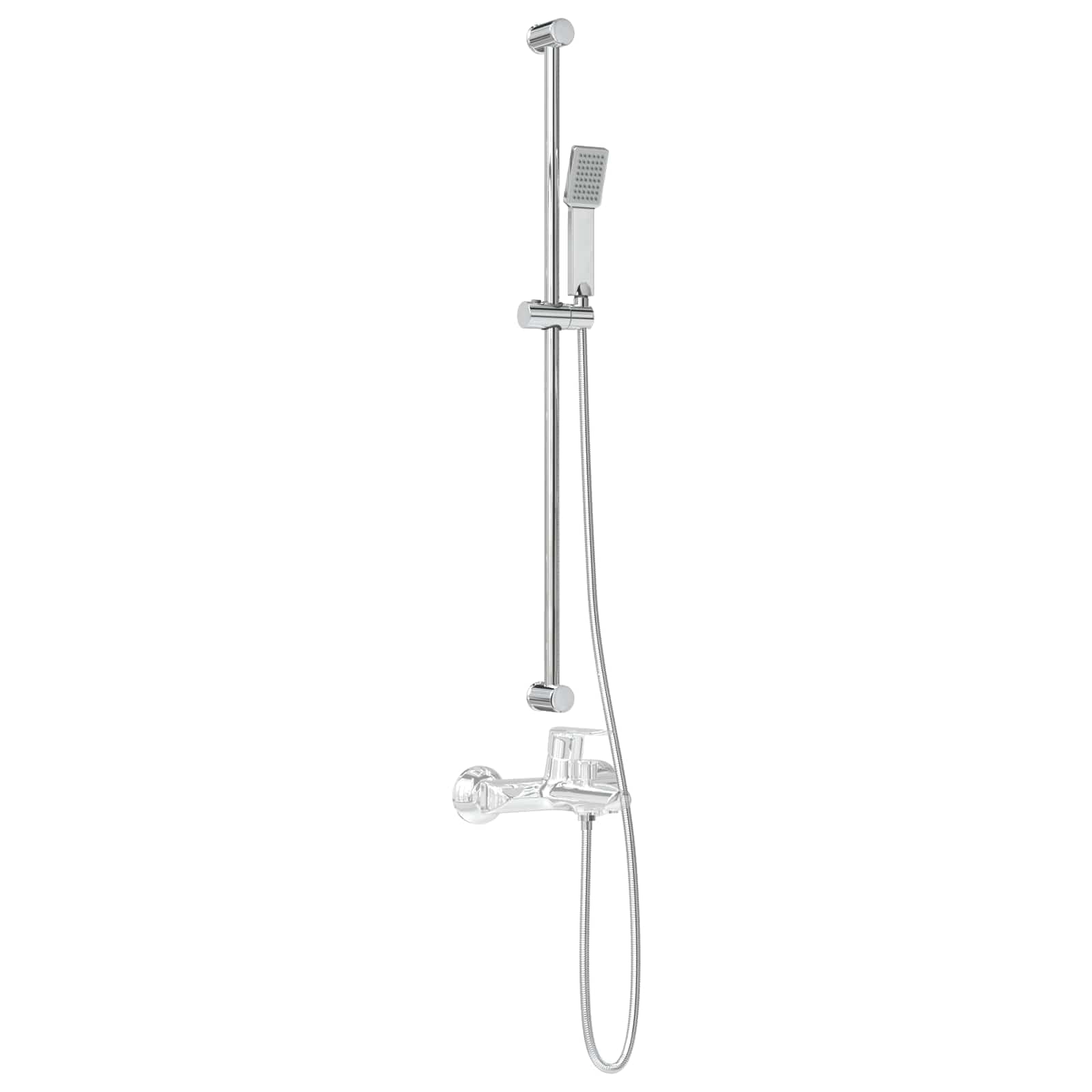 Sistema de ducha de acero inoxidable para baño, grifo de ducha montado en la pared con manguera de ducha de 150 cm, cabezal de ducha giratorio 360°, resistente a la corrosión, diseño cromado