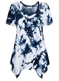 Bulotus Short Sleeve Tunic Tops to Wear with Leggings, Tie Dye Shirts for Women Cut Out V Neck Tunics Asymmetrical Casual Summer Tops, Tie Dye, X-Large