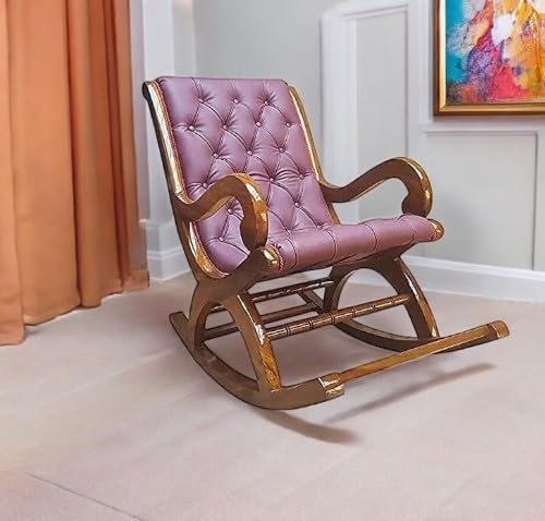Image of Solid Sheesham Wood Rocking Chair for Living Room | Ergonomic Resting Chair for Relaxing and Pregnant Women (Black) (Purple)