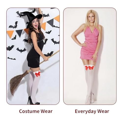 White Thigh High Bows Stockings for Women Over the Knee Socks Sexy Lolita Opaque Velvet Stocking4