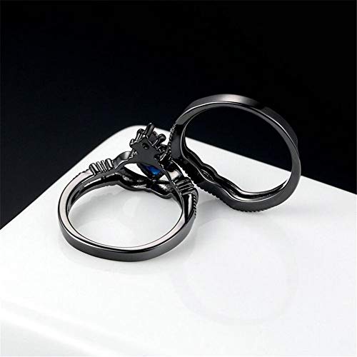 Loversring Couple Ring Bridal Set His Hers Black Claddagh Ring Heart Shape Rhinestone Stacking Irish Ring Stainless Steel Wedding Ring Band #TOP2