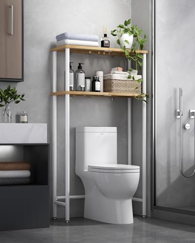 LiSHELF Bamboo Over The Toilet Storage Shelf 2-Tier Bathroom Organizer Rack Freestanding Above Toilet Shelves Space Saver for Small Bathroom, Laundry, White