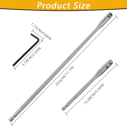 4 Pieces 1/4 Drill Bit Extension Set, High-Carbon Steel Spade Bit Set, 6 and 12 Inches Spade Drill Bit Extension with 2 Pieces Key for Wood Turners Furniture Carpentry and Construction