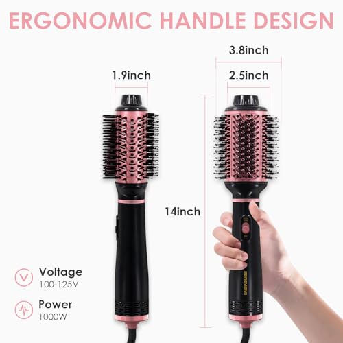 BANGMENG Blow Dryer Brush, 4 in 1 Hair Dryer Styler for Medium Long Hair, 2.5 Inch Oval Ceramic Barrel One Step Hot Air Brush for Blow Drying Straightening Volumizing, Less Frizz, More Shine
