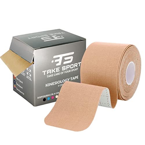 TS Take Sport® Kinesiology Tape 5 cm x 5 m – 1 rollo piel elástico, kinesiotape de algodón y elastano, cinta kinesiológica adhesiva, vendaje neuromuscular, ideal fisioterapia, crossfit, ​​boxeo