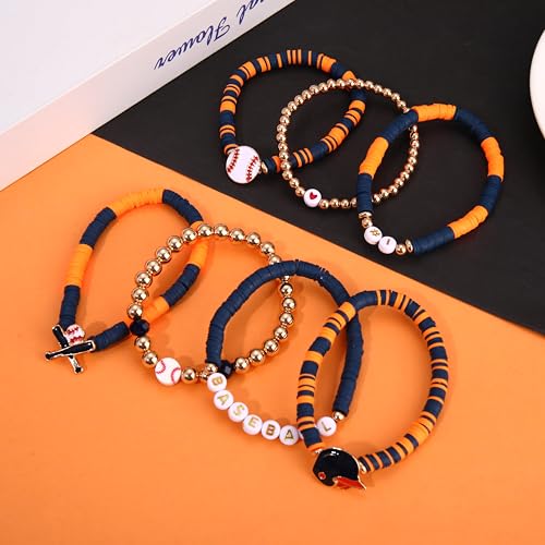 image for XOCARTIGE Baseball Bracelet for Women Game Day Bracelet Stack Orange W