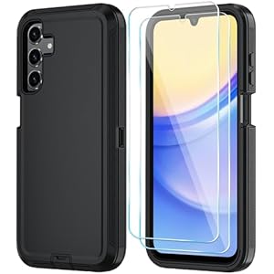 Qinmay Phone Case for Samsung Galaxy A15 5G Case with HD Screen Protector, Samsung A15 5G Case Durable Shockproof 3-Layer Cover for Galaxy A15 5G (Black)