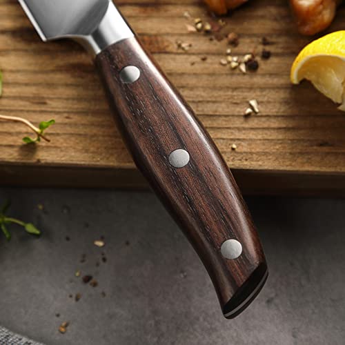 XINZUO 4-delige set steakmessen, Duits 1.4116 roestvrij staal, 12,7 cm, steakbestekset, tafelmessen voor thuis en restaurant, scherp keukenmes voor 4 personen, rood sandelhout handvat - Afbeelding 7
