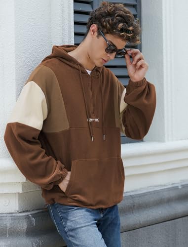 ZAFUL Men's Colorblock Sweatshirt NEW YORK Embroidery Fluffy Polar Fleece Half Zip Unisex Hooded Sweatshirt2