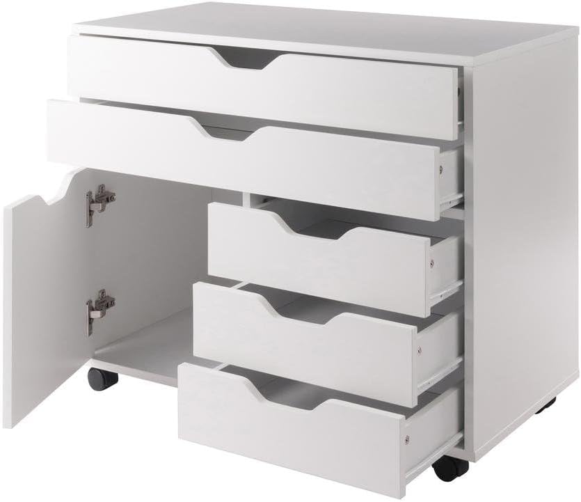 White Mobile Office Storage Cabinet with Multiple Drawers and Side Cabinet, Compact Storage Cabinet On Wheels Ideal As Printer Stand Or Home Office Organizer