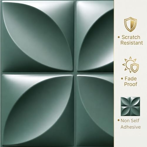 Image of Kayra Decor Wall Panels for Bedroom PVC Fluted Design, Olive Green Color 19.7 inch x 19.7 inch (Pack of 18) - Covers 48.51 Sq. Ft.