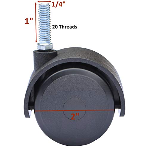 Mysit 2" Swivel Stem Caster Wheel, Screwed Bolt 1/4" X 1" - 20, 4-Pack #TOP1