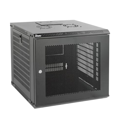 Image of Tecmojo 9U Wall Mount Rack Network Cabinet for 19 inch IT Equipment,with Lockable Mesh Door and Side Panels,Cooling Fan,17.7inch Depth,Black