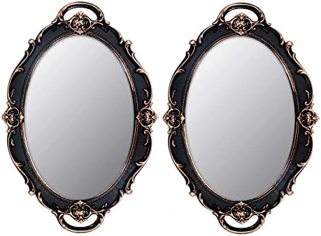 YCHMIR Vintage Mirror Small Wall Mirror Hanging Mirror 14.5 x 10 inchs Oval Brown Pack of 2