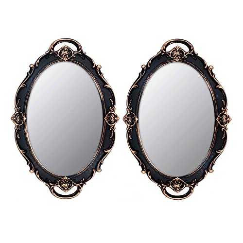Ychmir Vintage Mirror Small Wall Mirror Hanging Mirror 14.5 X 10 Inchs Oval Brown Pack Of 2 #TOP23