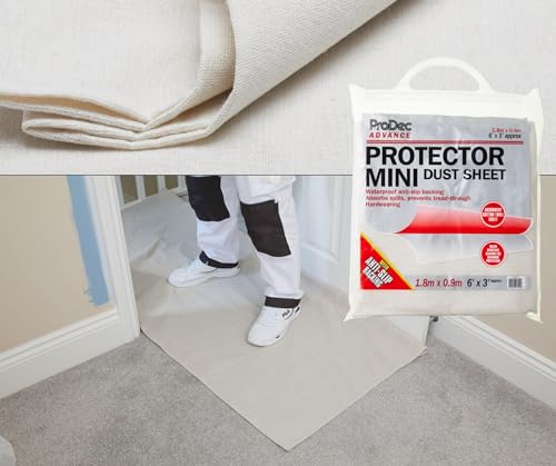 ProDec Advance 6ft x 3ft Water Resistant Protector Cotton Dust Sheet Drop Cloth For Doorways And Narrow Places When Painting Decorating, Absorbs Spills No Soak Through, DIY & Professional