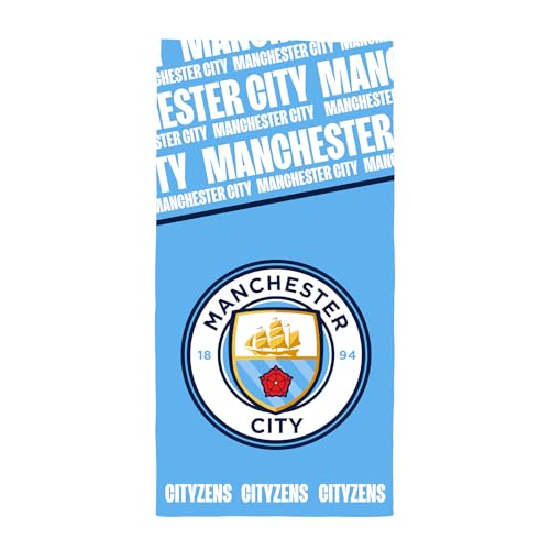 Character World Manchester City Towel | Super Soft Feel, Badge Football Club Design | Perfect for Home, Bath, Beach & Swimming Pool | One Size 75cm x 150cm | 100% Cotton