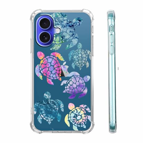 malegaon Sea Turtles Case for iPhone 16 Plus,Ocean Creatures Collage Case for Women Men,Soft Transparent TPU Bumper Case for iPhone 16 Plus,6.7"