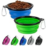 Collapsible Dog Bowls for Travel, 2-Pack Dog Portable Water Bowl for Dogs Cats Pet Foldable Feeding Watering Dish for Parking Camping Walking with 2 Carabiners Clip (12oz, Small, Blue+Green)