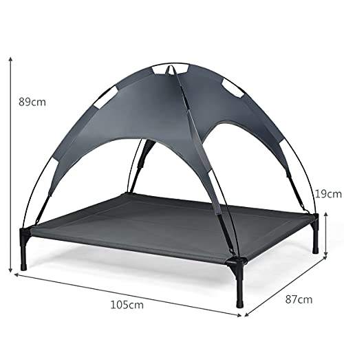 COSTWAY Hundebett mit Baldachin, Hundeliege Garten, Haustier Liegeplatz draußen, Hundesofa Schlafplatz Outdoor, Haustierbett Hund, Katzenliege Katzenbett (105x87x89cm)