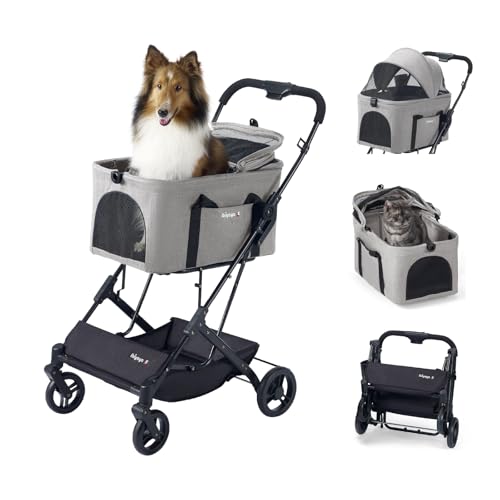 【EN1888に適合】ibiyaya FS2517 分離型 ペットカート 3WAY 中型犬 小型犬 猫 耐荷重20kg 通気 両面開き 折りたたみ コンパクト 自立収納 メッシュ 軽量 コップホルダー マット 飛び出し防止リード付き (トープ グレー)の商品画像（Amazon）