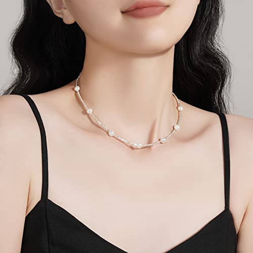 Fcotorotoc Pearl Necklaces For Women,925 Sterling Silver Pearl Choker Necklaces Simple Trendy Everyday Jewelry #TOP2