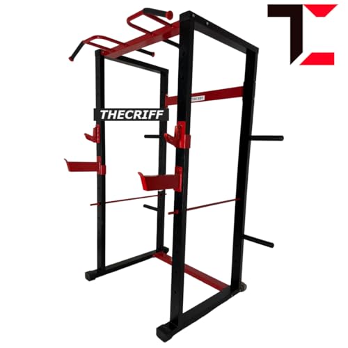 Image of Commercial Power Rack (TC300) - Chin-Up Bar, J-Lock, Squat Locks, Plate Storage, Safety Rods - Heavy-Duty Steel Frame with Durable Powder Coating for Strength Training & Home Gym