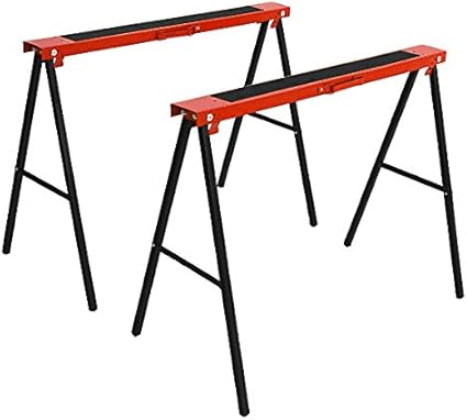 Amazon ソーホース 折りたたみ 青 2台1組 工作台 作業台 天板幅約995mm 天板奥行約100mm 高さ約770mm 耐荷重約50kg Diy 日曜大工 裁断 切断 簡易作業台 木工作業台 作業馬 作業机 ワークテーブル テーブル コンパクト 折り畳み ホビー ブルー Sawhorset01bl 作業台