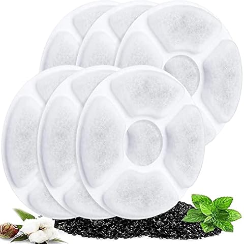 6 Packs Water Fountain Replacement Filter, Bonve Pet Premium Cotton Activated Carbon and Resin Ion Particles Replacement Pet Water Dispenser Filter for Cat Dog Pets Cover