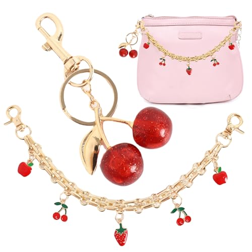 QXUJI Decorative Bag Chain, Strawberry Cherry Enamel Pendant Purse Strap