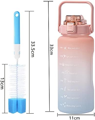 Menzs 2.2L Motivational Water Bottle with Straw Leak Proof Reusable Large Durable with Handle Portable for Sports Cycling Running Work Picnic with a Cleaning Brush(Blue/Orange Gradient)