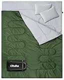 Schlafsack Outdoor Sommer: Ohuhu Doppelschlafsack mit 2 Kissen und Tragetasche, Wasserdicht Leicht 2 Personen Erwachsene Schlafsäcke für Camping, Rucksackreisen, Wandern (Grün)