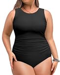 Daci Women Plus Size One Piece Swimsuit Tummy Control Athletic Bathing Suit Slimming Swimwear, Black, 26 Plus