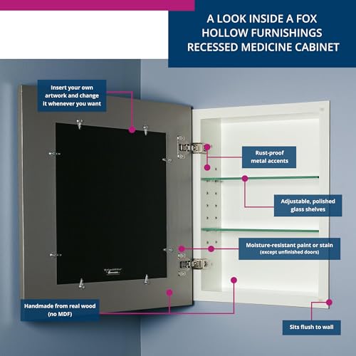 Image of 14x18 Concealed Picture Frame Medicine Cabinet Without Mirror for Bathroom, Recessed in The Wall, Made in North America, Real Wood, NO MDF, Adjustable Shelves, Hidden, Silver