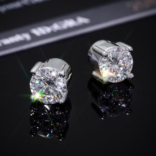 HELLOICE 0.5Ct/1Ct Magnetic Moissanite Stud Earrings Non-Pierced Round Cut Moissanite 4 Prong Earrings Gift Jewerly for Women Men4