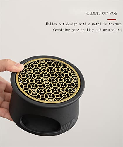 Black Pottery Candle Holder Tea Warmer, Ceramic Wax Warmers With Copper Lid, Japanese Rough Pottery Teapot Warmer Can Be Heated, And The Base Of The Warm Tea Pot Is A Kung Fu Tea Set Accessory #TOP1