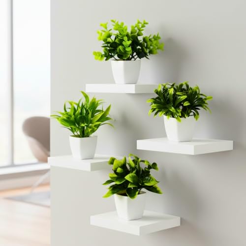 Image of DecoreBugs Artificial Potted Plants in Plastic Pot (4 Pack) Eucalyptus Plants Small Plants for Home Decor | Office Decor