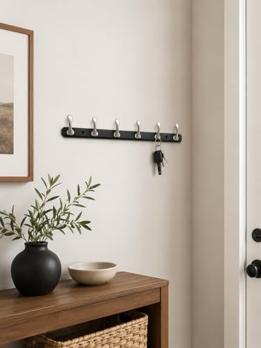 Image of ELUVIA Zinc Alloy 6 Pin Wall Hooks for Hanging Cloth and Towel Hangers for Wall Hook,Hook Rail Home Bathroom Kitchen & Bedroom (Pack of 2,Silver Black,6 Hook)